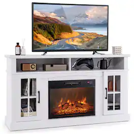 Costway - 58" Fireplace TV Stand with 1400W Electric Fireplace for TVs up to 65 Inches - White