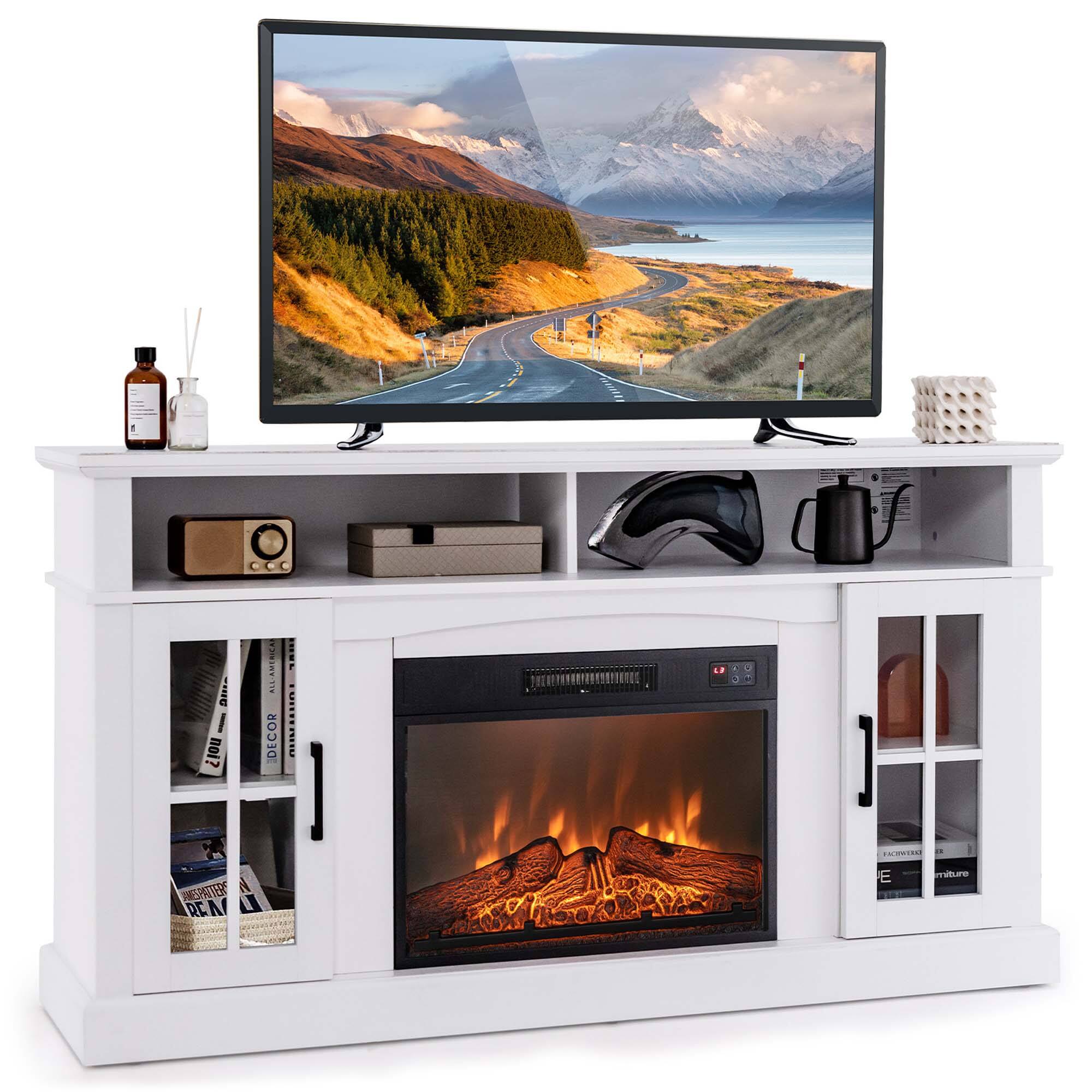 Costway - 58" Fireplace TV Stand with 1400W Electric Fireplace for TVs up to 65 Inches - White