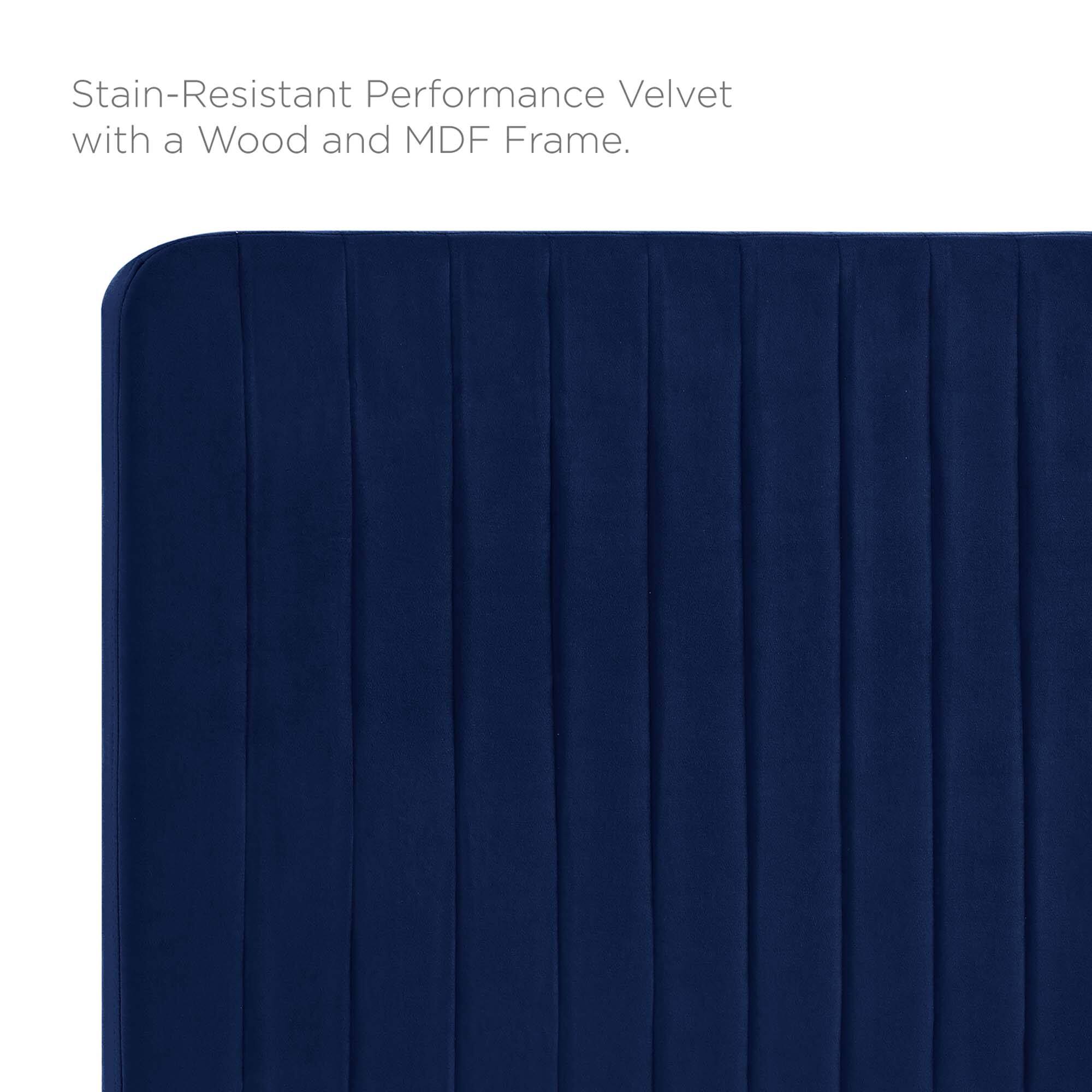 Stain-Resistant Performance Velvet with a Wood and MDF Frame.