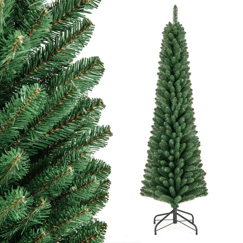 Alt View 1. WELLFOR - 6ft Unlit Artificial Christmas Tree, Slim Pencil Hinged Xmas Tree with 392 Branch Tips for Home Holiday Decoration - Green.