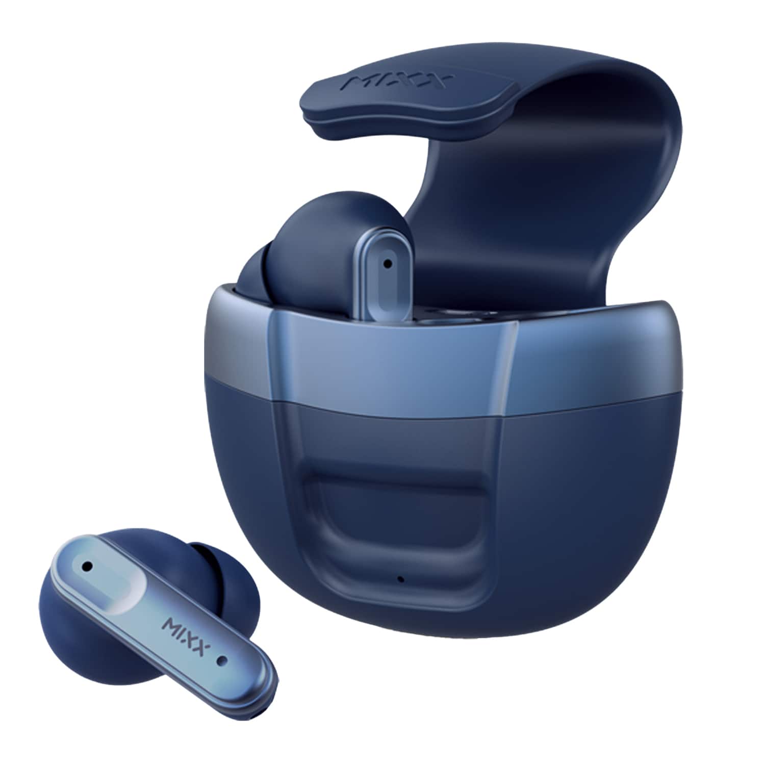 Mixx - StreamBuds Solo 3 TWS Bluetooth In-Ear Earbuds with Mic, Magnetic Flip-Top Charging Case, 18 Hours Play Time - Blue