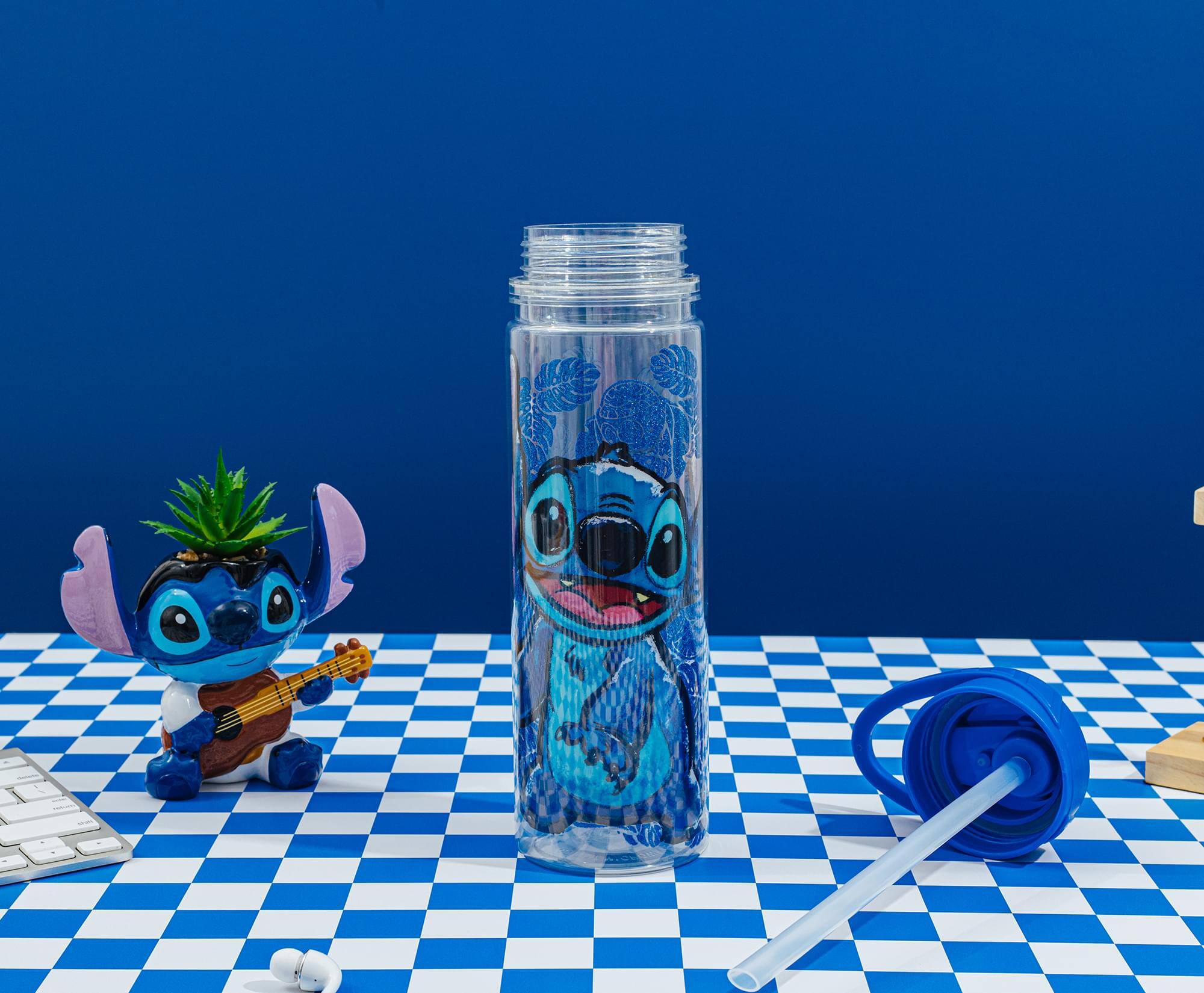 Alt View 4. Silver Buffalo - Disney Lilo & Stitch Floral Glitter Plastic Water Bottle | Holds 18 Ounces - Multi-Colored.