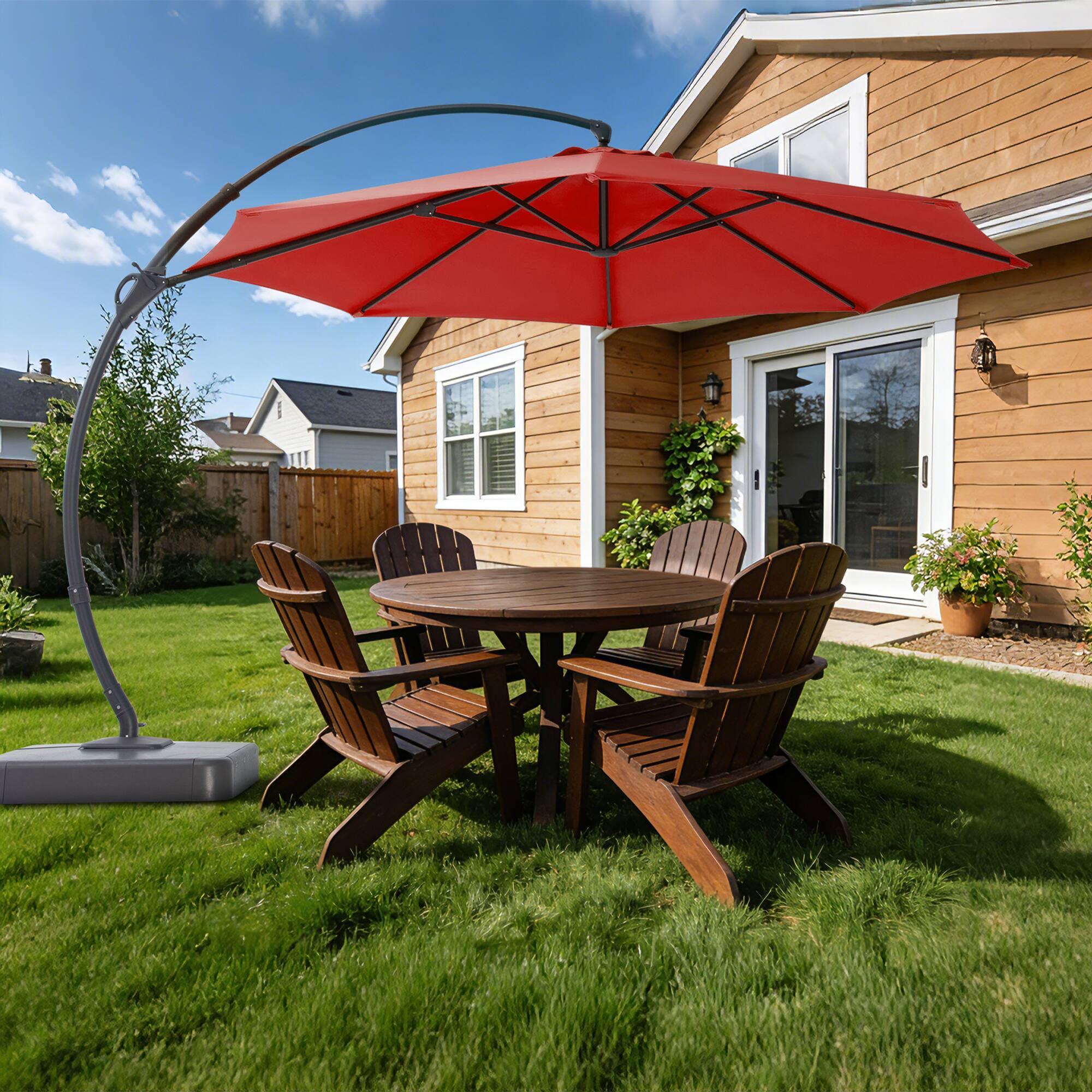 Back. Yardgrace - 11 FT Heavy Duty Cantilever Patio Umbrella with Base and 360 Rotation for Outdoor Backyard and Pool - Red.