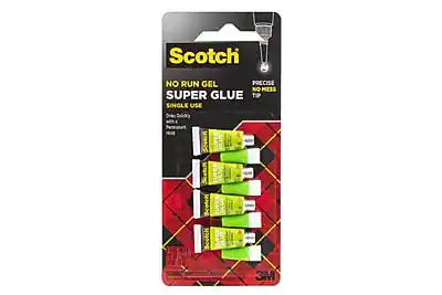 Scotch
NO RUN GEL
PRECISE NO MESS
SUPER GLUE
SINGLE USE
3M