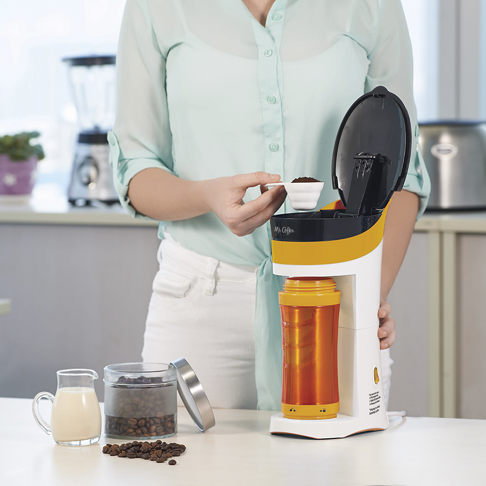 Mr. Coffee Pour! Brew! Go! Personal Coffee Maker, Orange BVMC-MLOR