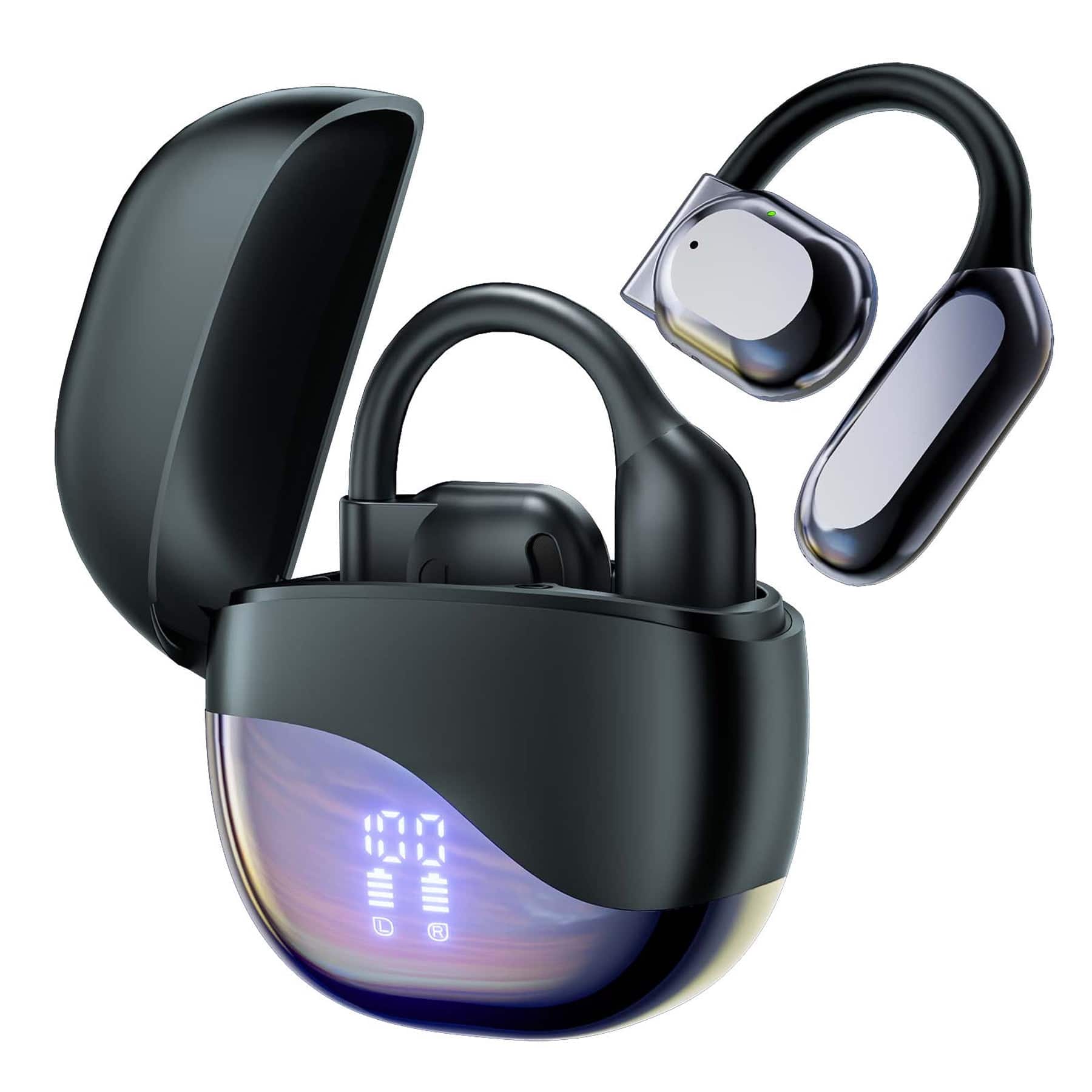 VEAT00L - VEATOOL Open-Ear Sport Earbuds | Bluetooth 5.4, 50H Playtime, Earhooks, Noise-Cancelling Mic, Lightweight for Sports - 黑色