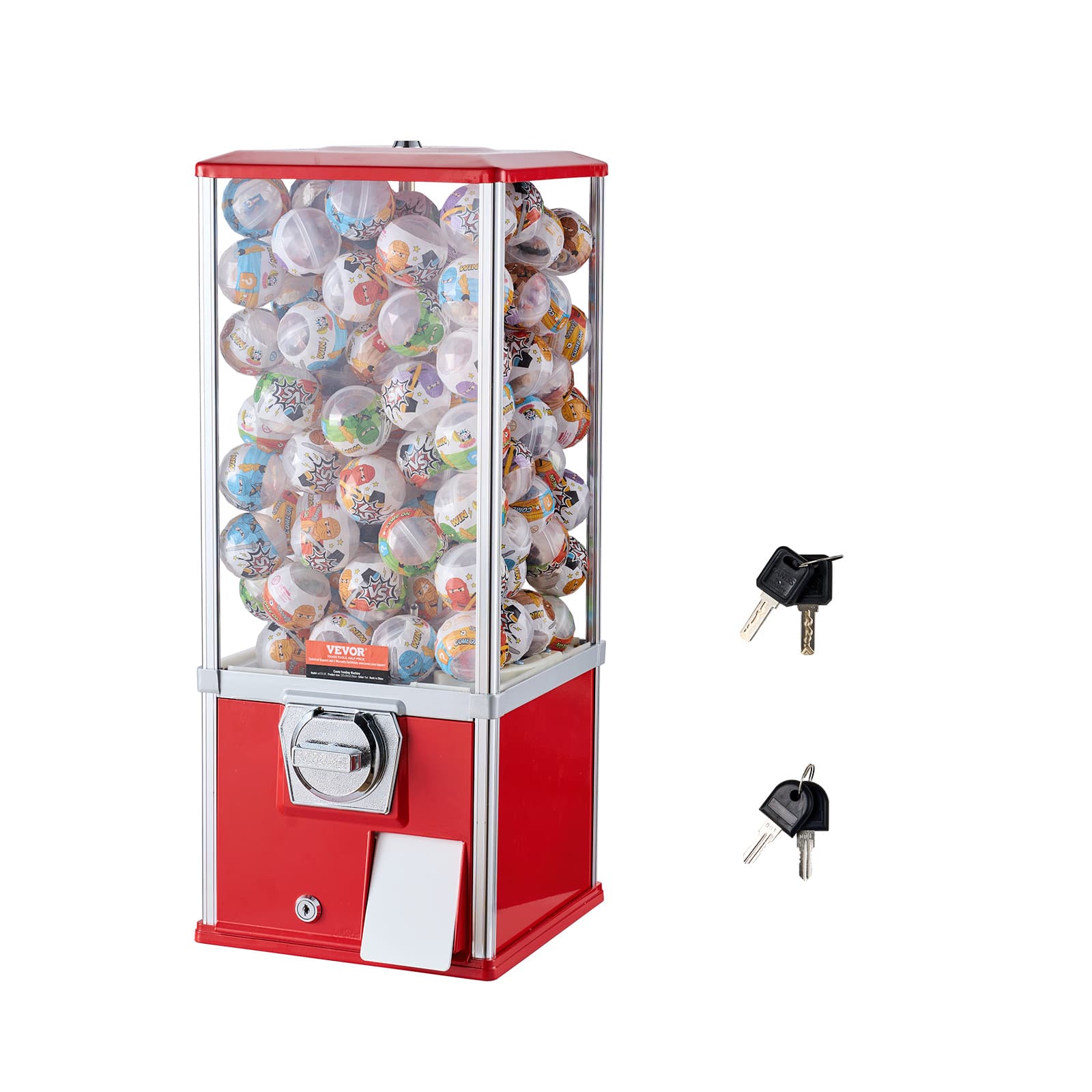 VEVOR - Gumball Machine for Kids, 25" Height Home Vending Machine, PS Bouncy Balls Dispenser, Hold 230 Capsule Toys - Red
