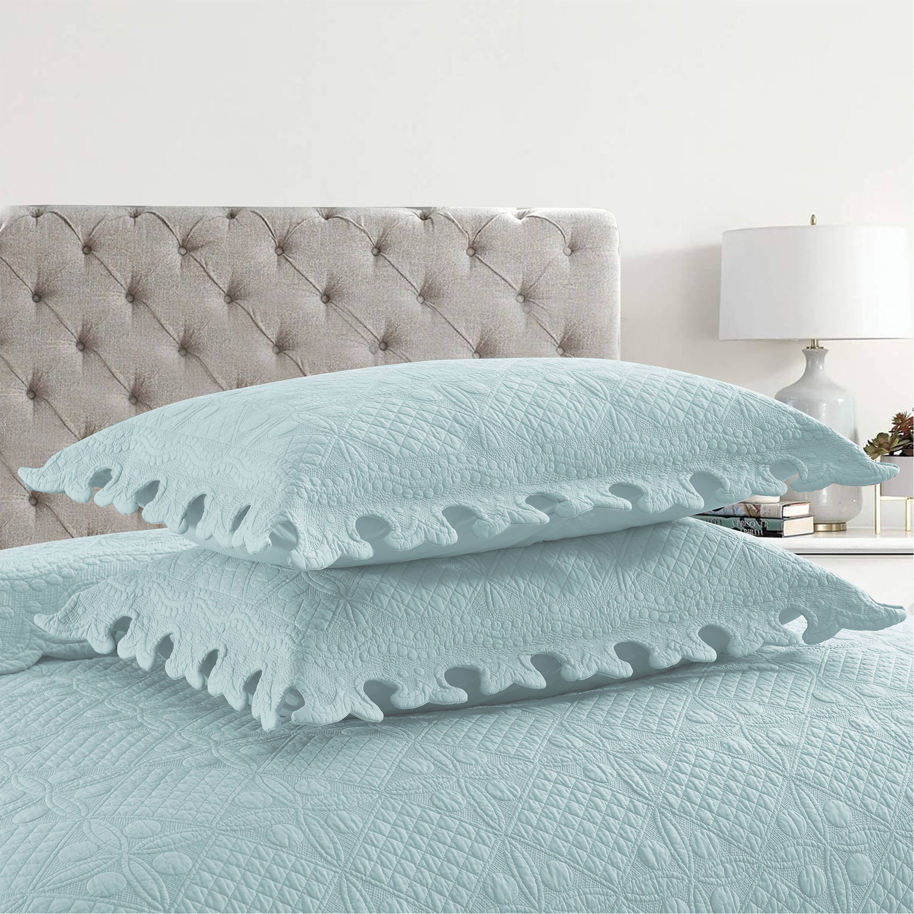 Alt View 1. MarCielo - Marcielo 3 Piece 100% Cotton Oversized Quilt Bedspread Set - Mint Green.