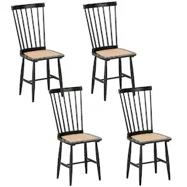 Costway - Dining Chairs Set of 4 with PE Rattan Seats for Dining Room, Kitchen, Restaurant - Black
