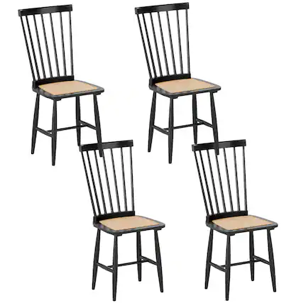 Front. Costway - Costway Dining Chairs Set of 4 with PE Rattan Seats for Dining Room, Kitchen, Restaurant - Black.