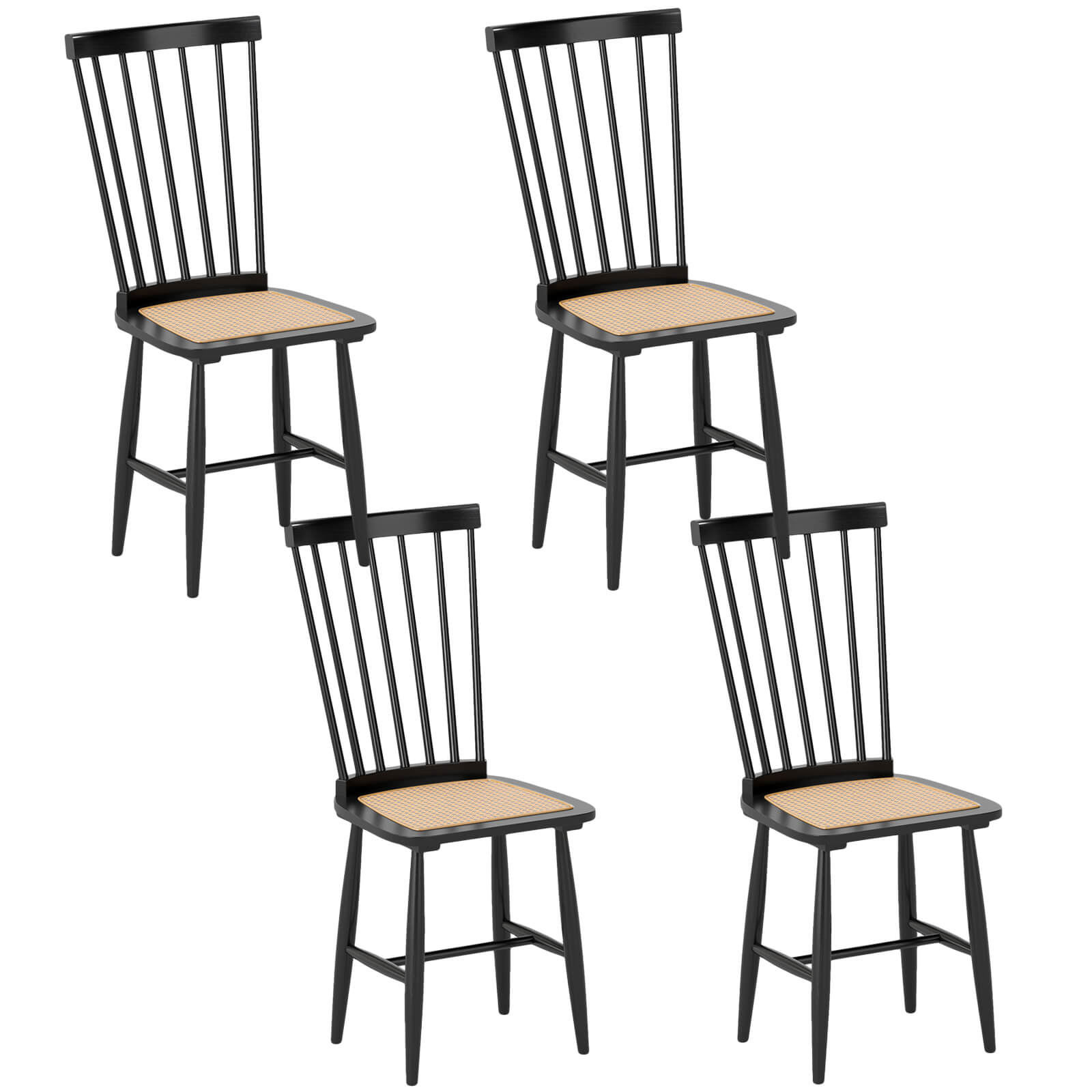 Front. Costway - Costway Dining Chairs Set of 4 with PE Rattan Seats for Dining Room, Kitchen, Restaurant - Black.