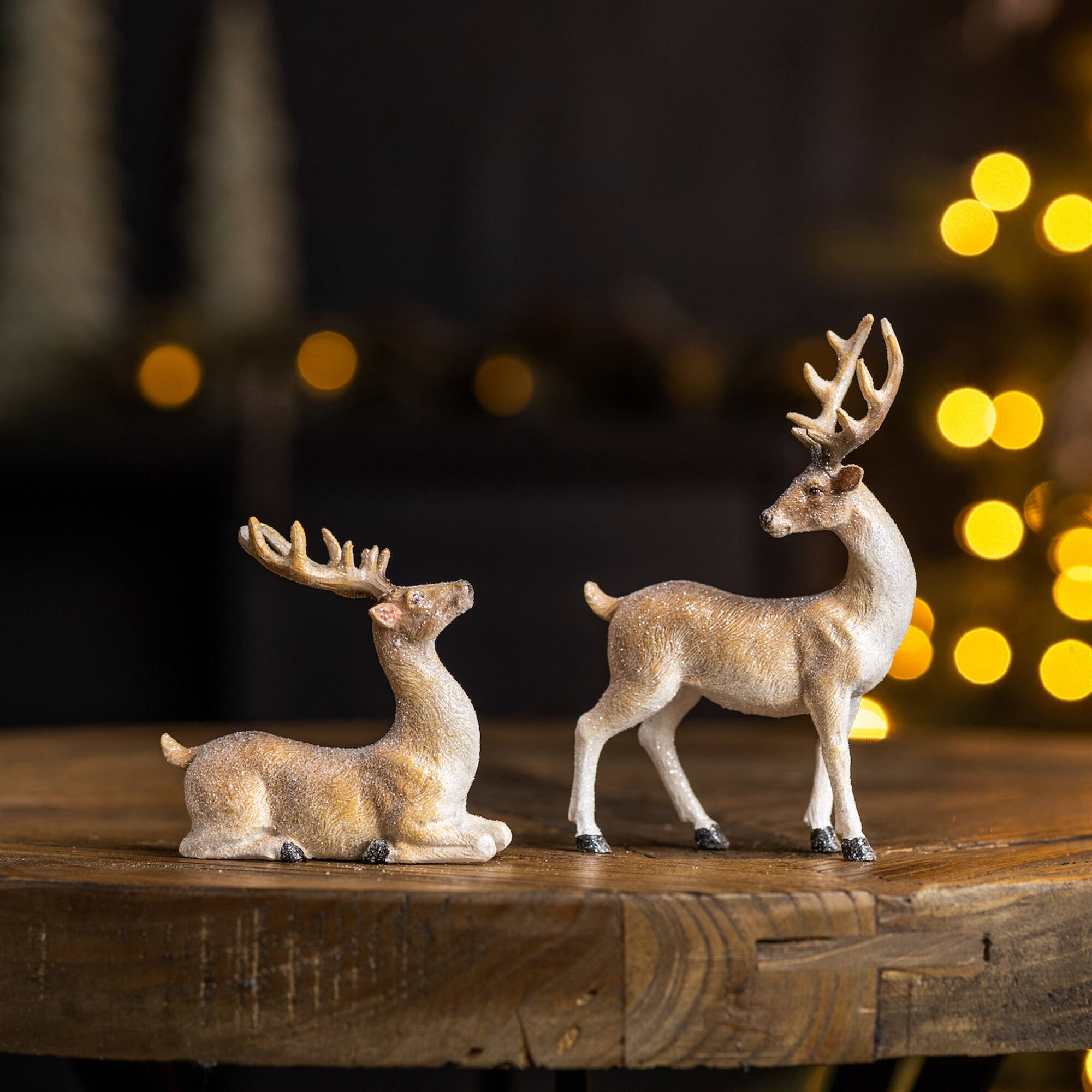Angle. BreeBe - Mini Glittered Holiday Deer Figurine (Set of 6) - Beige, White.