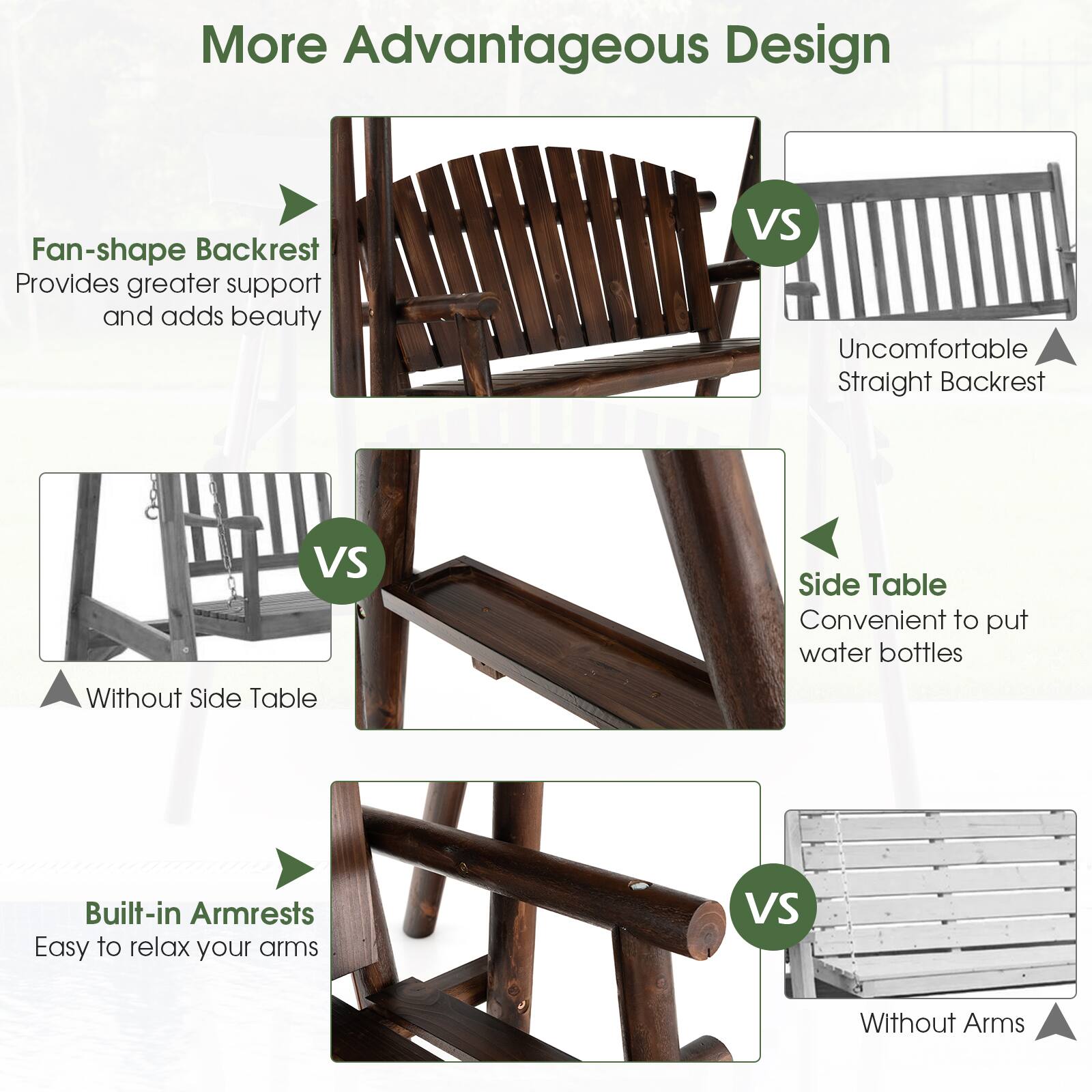 Alt View 4. Gymax - Gymax 2 Person Wooden Garden Swing Bench Chair w/ Adjustable Cover for Garden Porch - Natural.