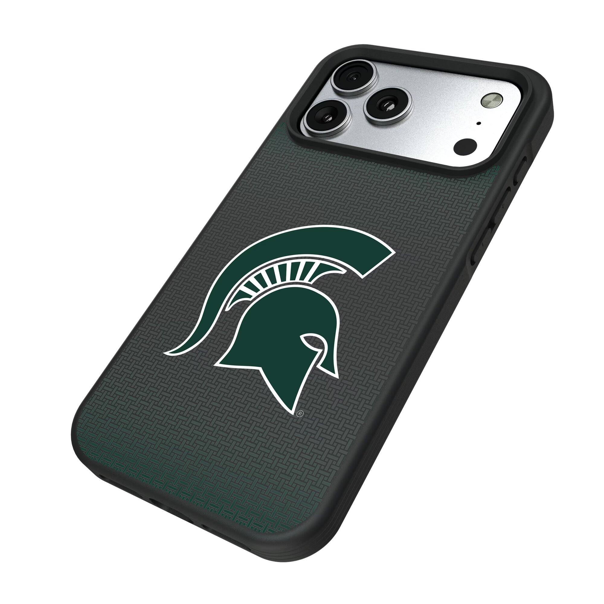 Alt View 1. Keyscaper - Michigan State Spartans Bump Case with 8.2ft Drop Protection - 16 Pro - Black.