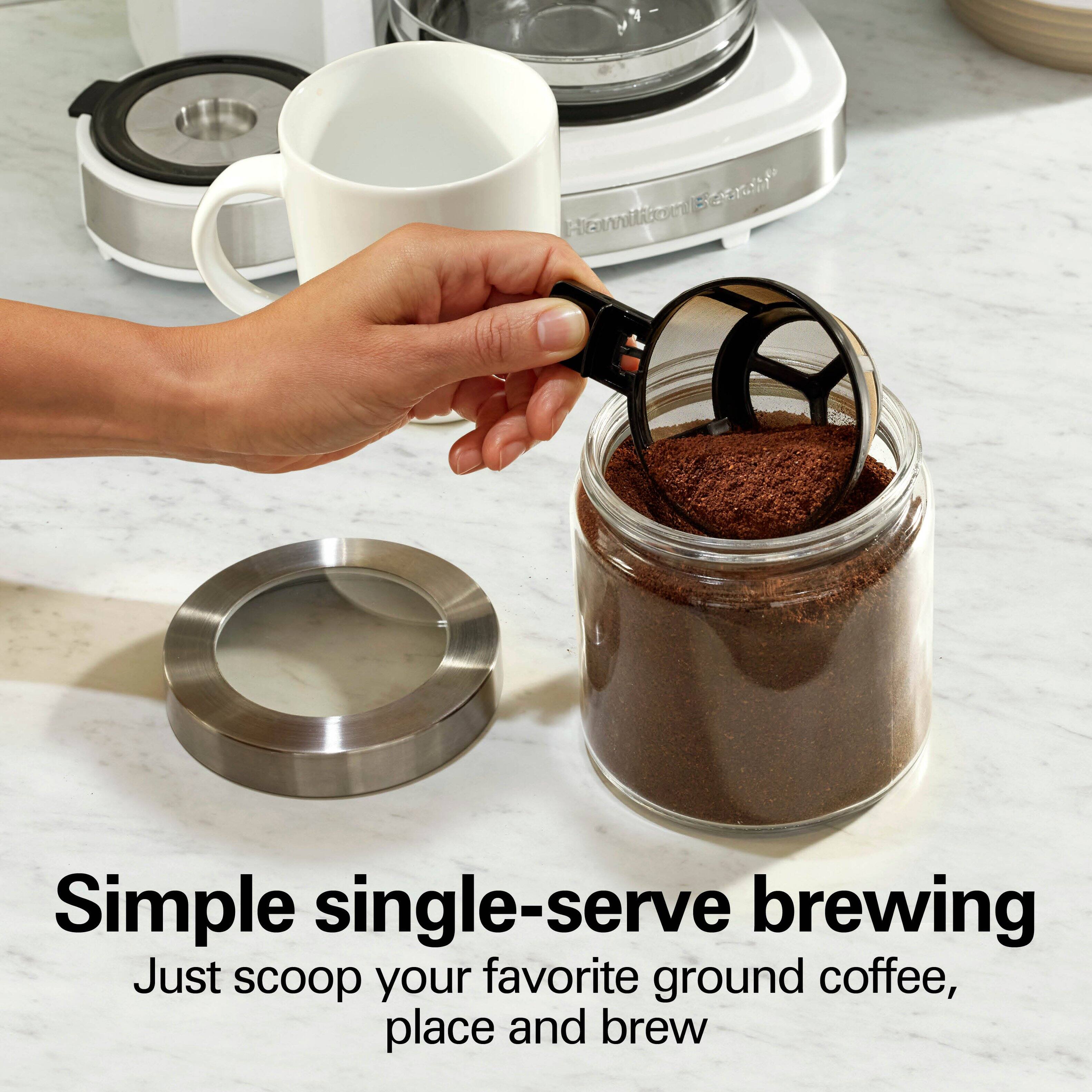 Simple single-serve brewing  
Just scoop your favorite ground coffee, place and brew