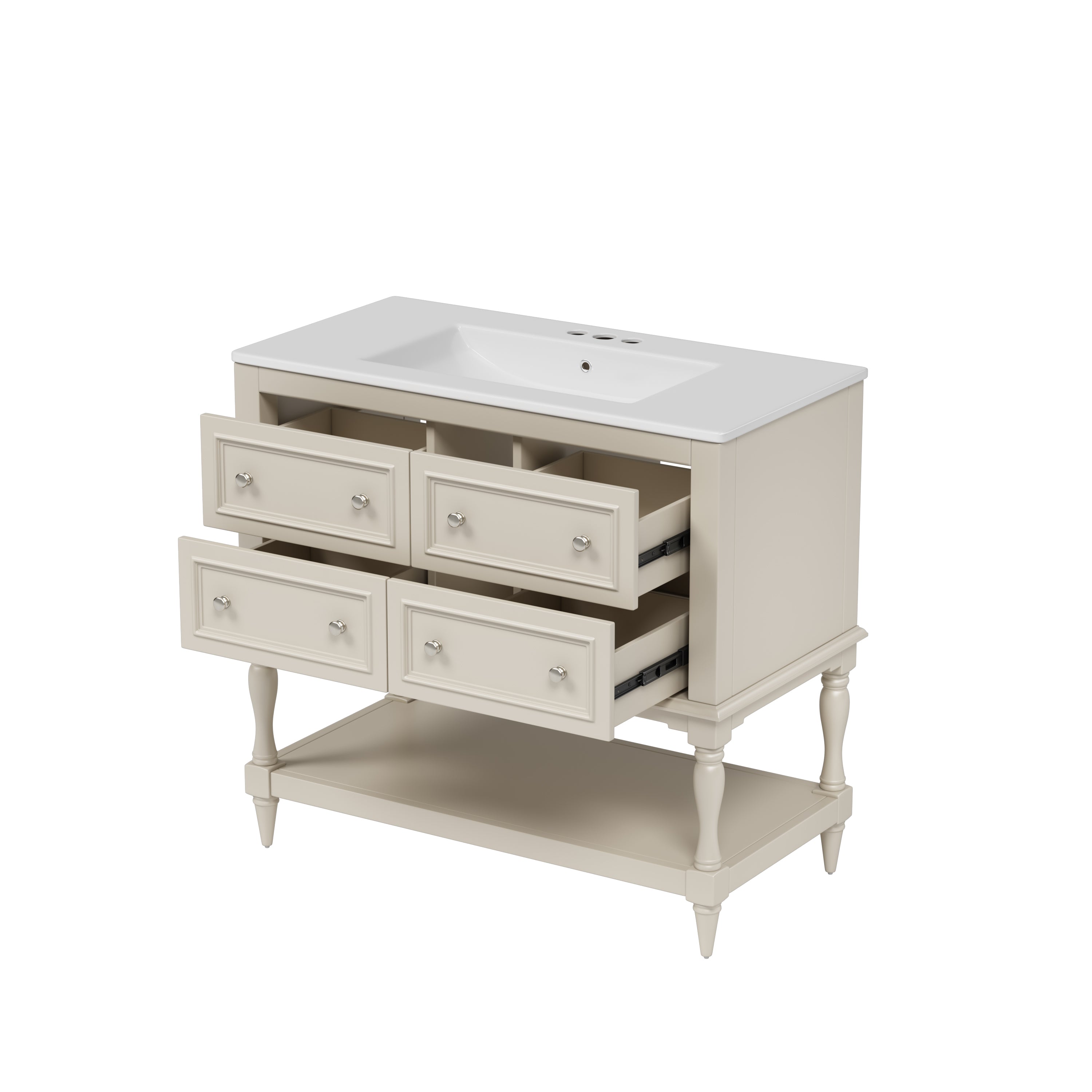 Alt View 9. Boyel Living - 36 Inch Modern Bathroom Vanity with Ceramic Sink Four Drawers Two Cabinets Beige - Off-white.