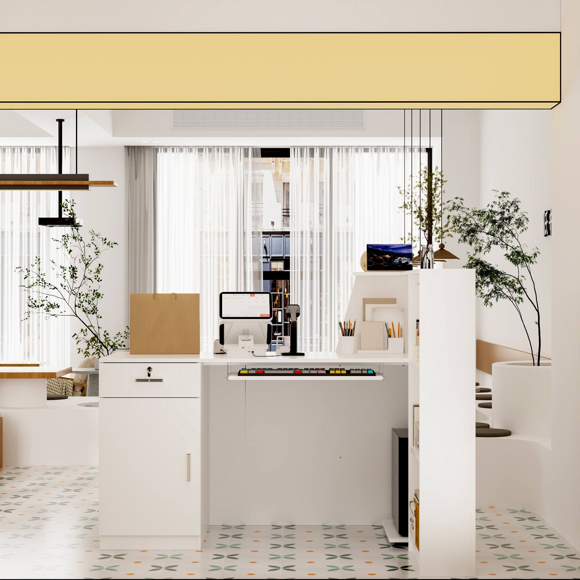 Left. FUFU&GAGA - FUFU&GAGA Reception Desk – Modern Office Welcome & Service Station - White.