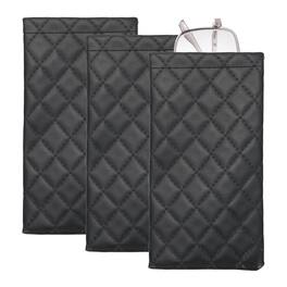 Unique Bargains - 3pcs Squeeze Top Sunglass Pouch, Lattice PU Leather Soft Eyeglass Pouch, Portable Travel Storage for Women/Men - Black
