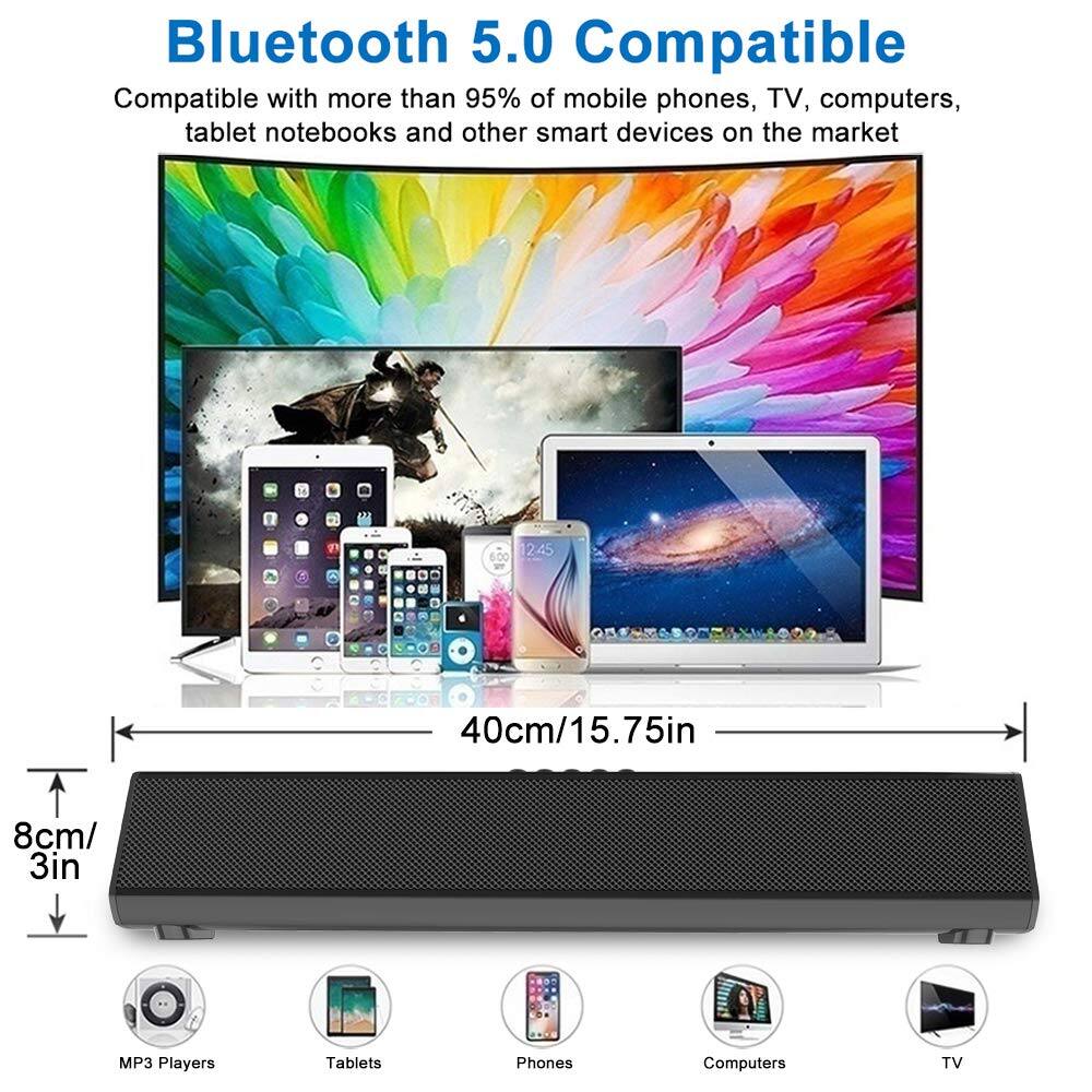 Bluetooth 5.0 Compatible  
Compatible with more than 95% of mobile phones, TV, computers, tablet notebooks and other smart devices on the market  

40cm/15.75in  
8cm/3in  

MP3 Players  
Tablets  
Phones  
Computers  
TV