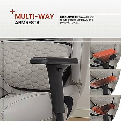 + MULTI-WAY ERGONOMIC 30° armrests shift forward-back up-down and ARMRESTS pivot with ease.