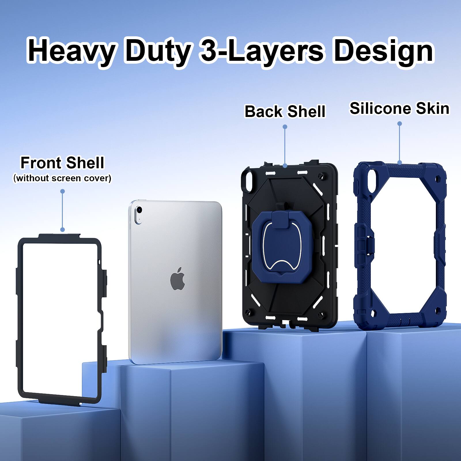 Heavy Duty 3-Layers Design  
Back Shell  
Silicone Skin  
Front Shell (without screen cover)