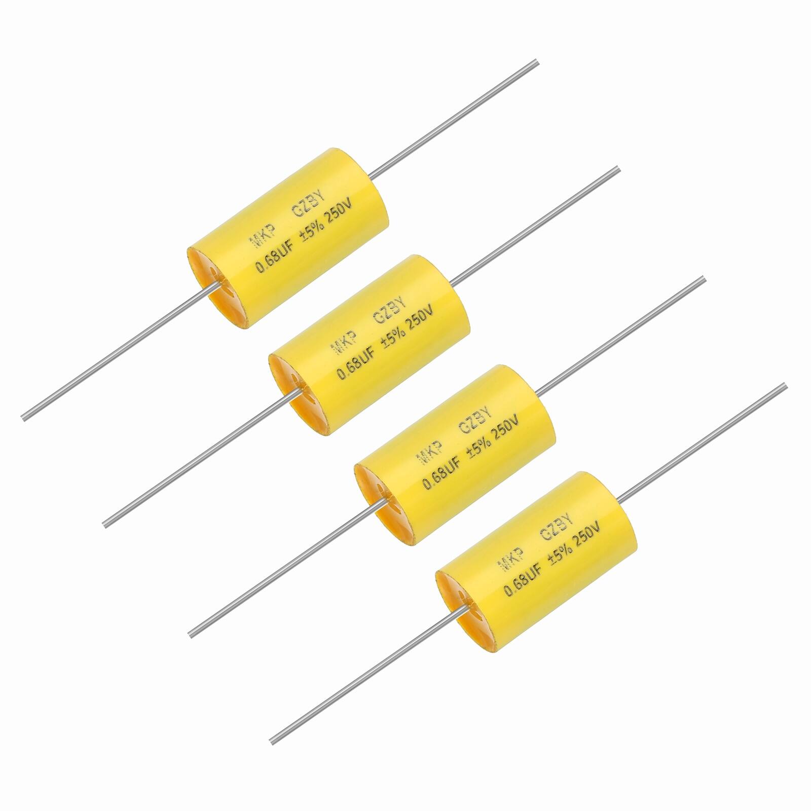 Unique Bargains - 4pcs 0.68uf Frequency Divider Capacitor, 250V Axial Audio Speaker Crossover MKP Film Capacitor - Yellow price history on PriceWatchPro