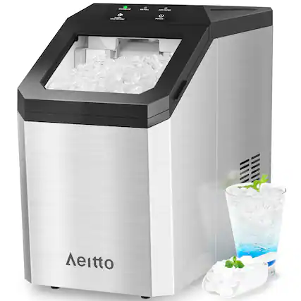 Front. Aeitto - Aeitto Countertop Nugget Ice Maker, 55lbs/Day, Ice Release in 5 Mins, Self-Cleaing with Stainless Steel Housing - Silver.