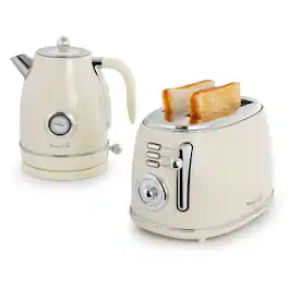 MegaChef - 1.8 Quart Electric Tea Kettle and 2 Slice Toaster Combo in Gloss - Cream
