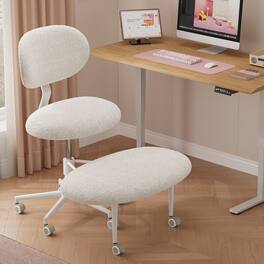 Pinmoco - Upholstered Office Chair Adjustable Height Ergonomic Office Chair with Lumbar Support and Wheels - Off-White