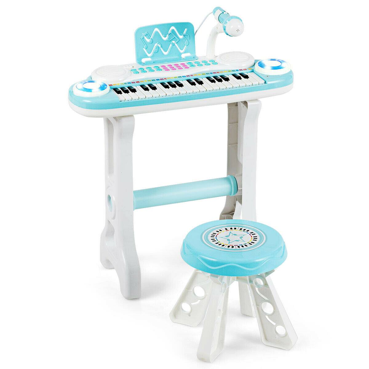 Alt View 5. Gymax - Gymax 37-Key Toy Piano Keyboard w/ Stool Microphone Electronic Organ for Kids - Blue,White.