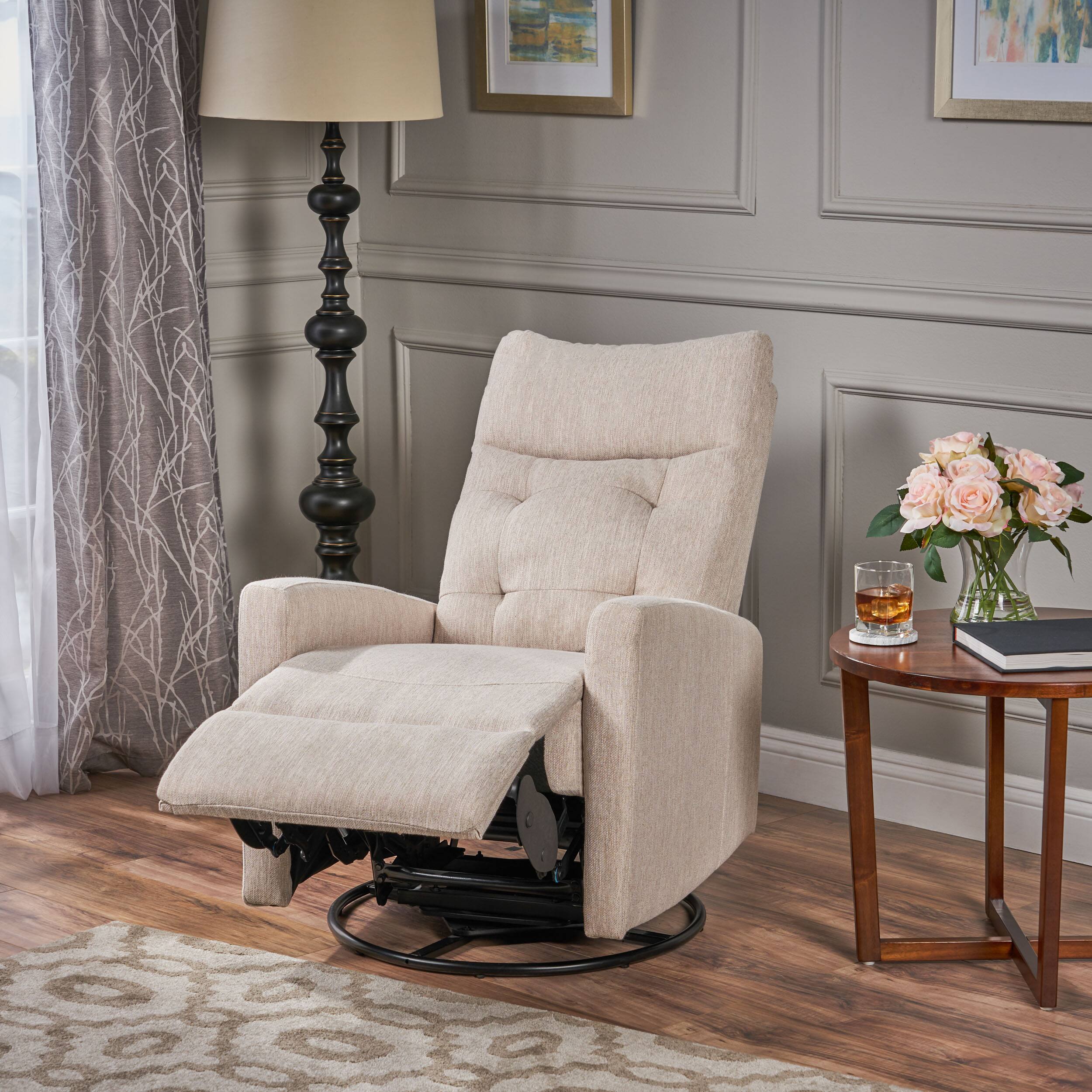 Left. APRILSOUL - Recliner Chairs Swivel Rocker Glider Chair Nursery Recliner Upholstered Fabric Modern Armrests - Beige.
