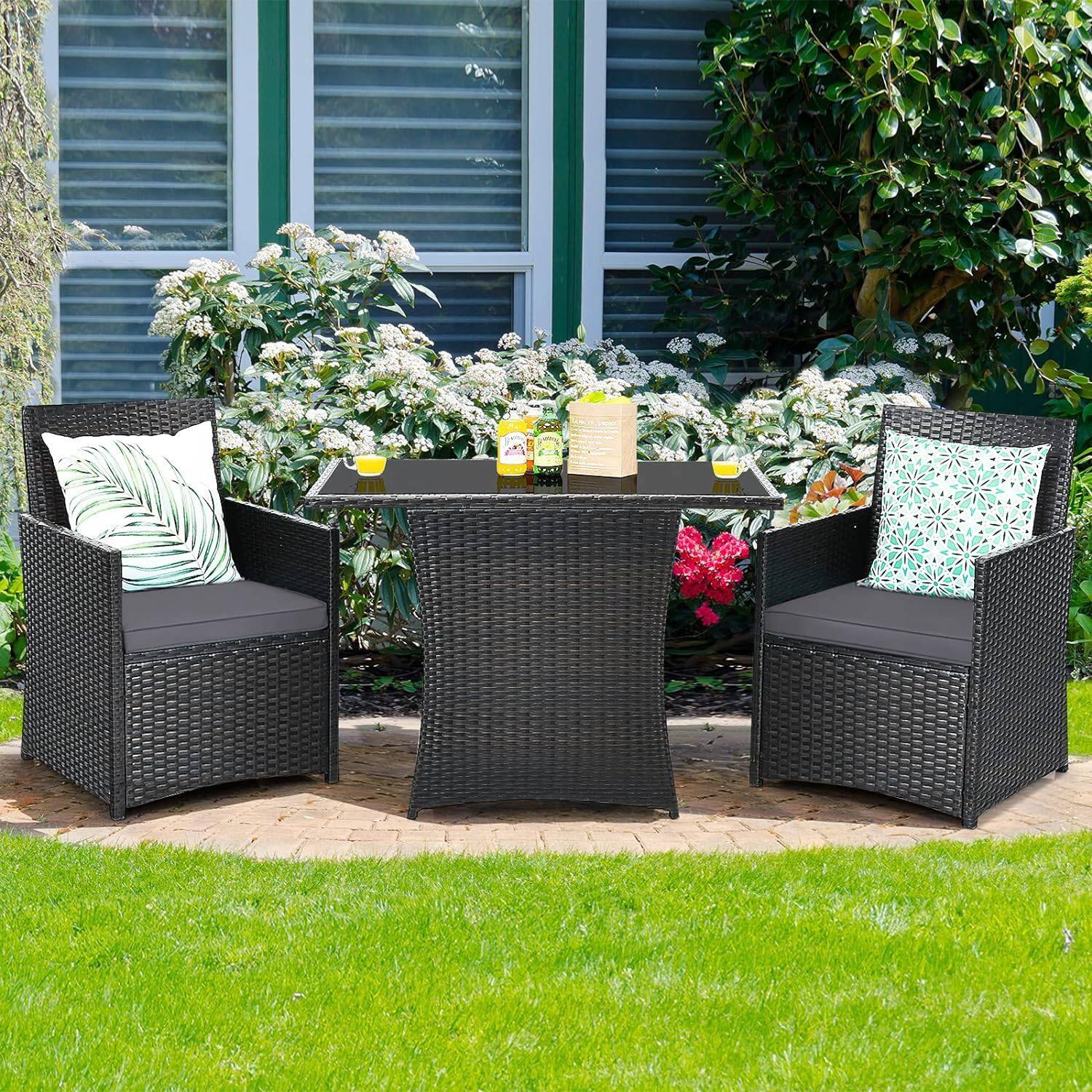 Left. Hivvago - 3-Piece Outdoor Patio Furniture Bistro Dining Set in Brown Grey PE Rattan - Brown Grey.