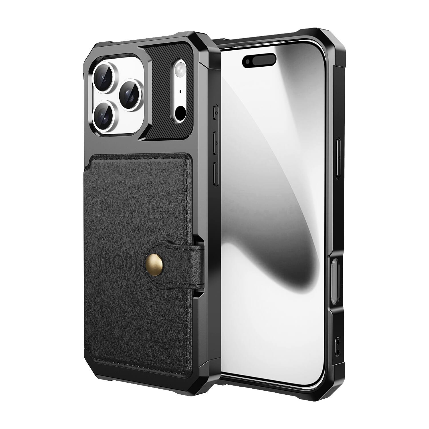 Alt View 3. Dteck - For Apple iPhone 17 Pro Max Wallet Case Flip Card Slots Magnetic Clasp Shockproof Anti-Scratch Cover - Black.