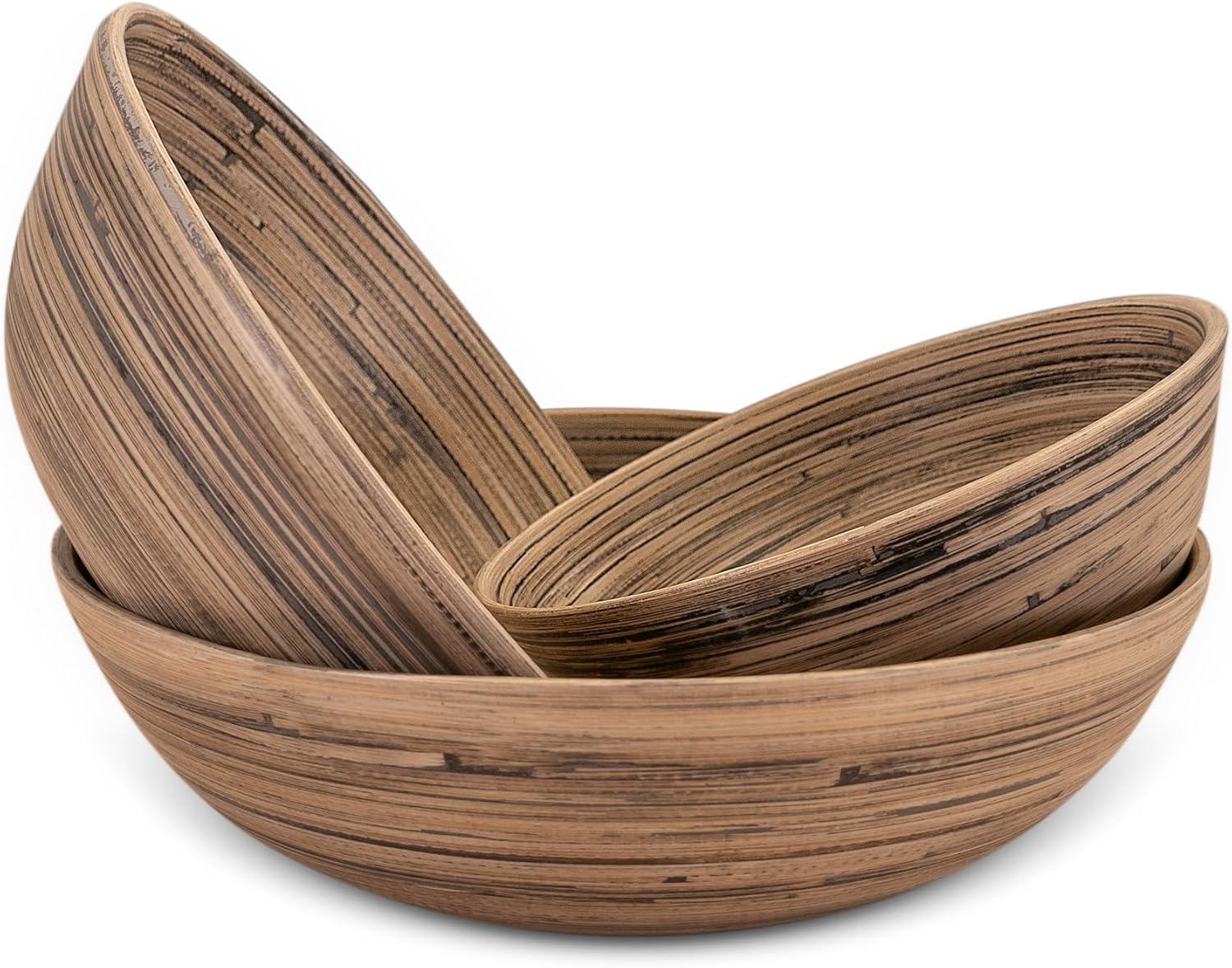 Left. Lexa - Bamboo 3-Piece Bowl Set, 12, 10, 8 Inch, Black Bamboo - Black/Natural.