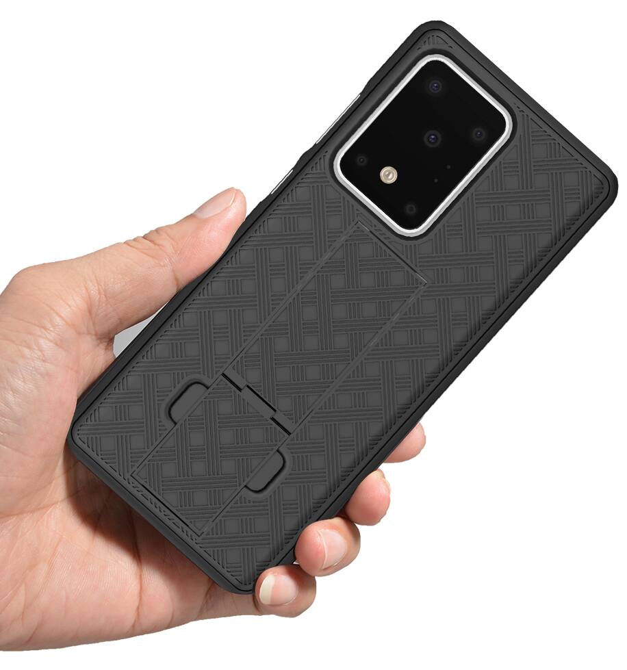 Alt View 5. Nakedcellphone - Case with Stand and Belt Clip Holster for Samsung Galaxy S20 Ultra - Black.