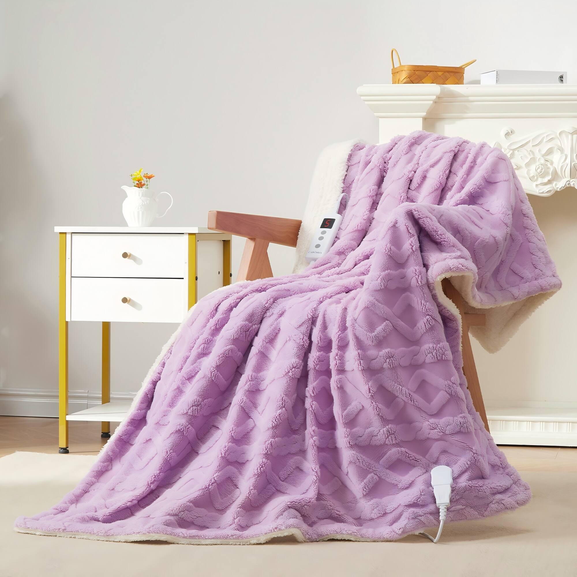 Front. GAOMON - GAOMON 84*90" Thick Tufted Sherpa Blanket, 10 Warmth Levels & 10 Time Settings, Machine Washable, Purple - Purple.
