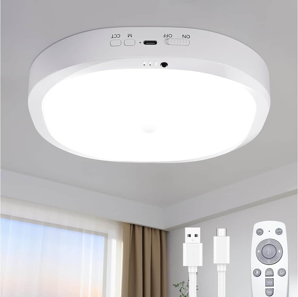 ACJPR - Rechargeable Motion Sensor Ceiling Light with Remote, 10000mAh Battery Operated Wireless Indoor Light for Closets, Bathr