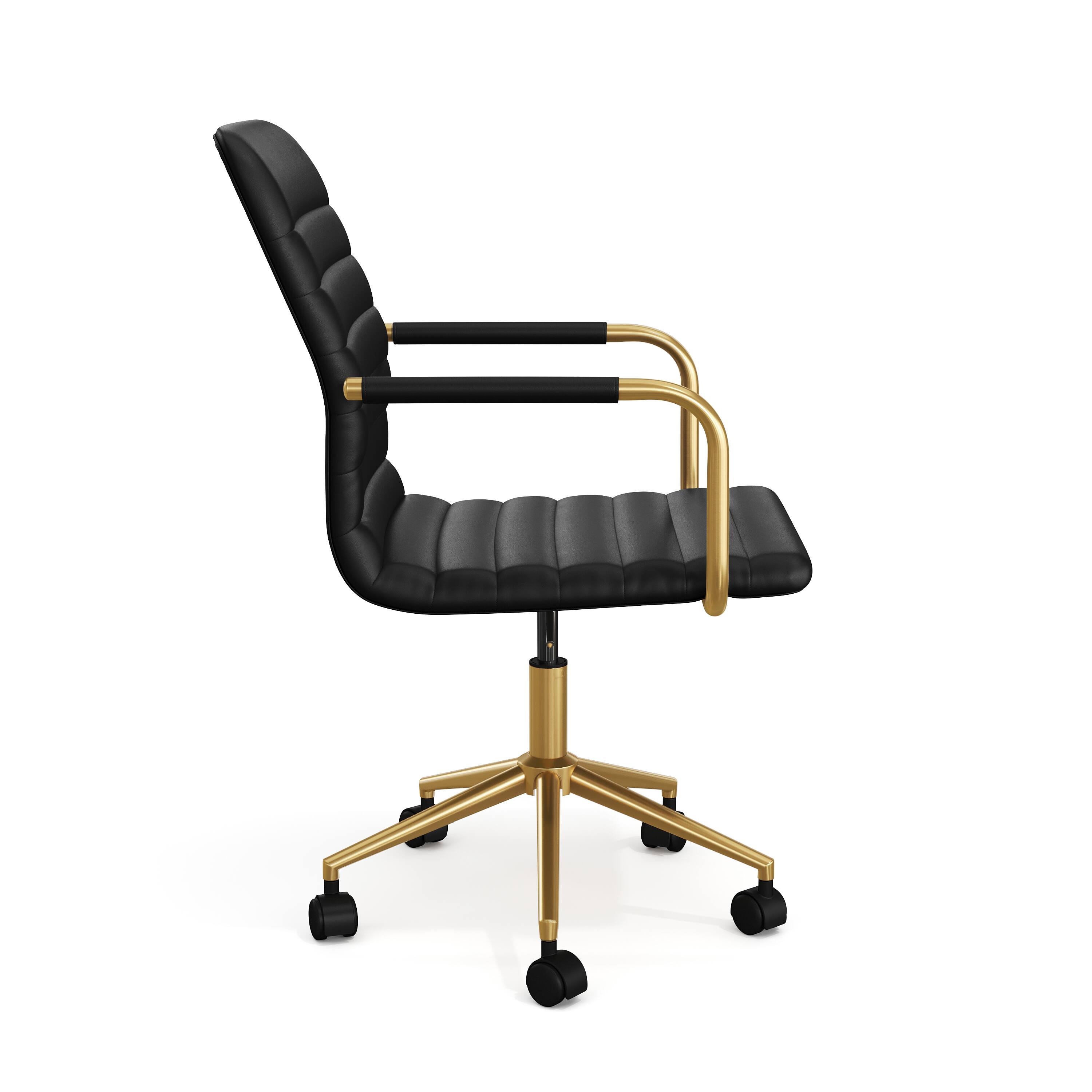 Alt View 9. Martha Stewart - Taytum Upholstered Swivel Home Office Chair with Integrated Armrests - Black Faux Leather/Polished Brass Frame.