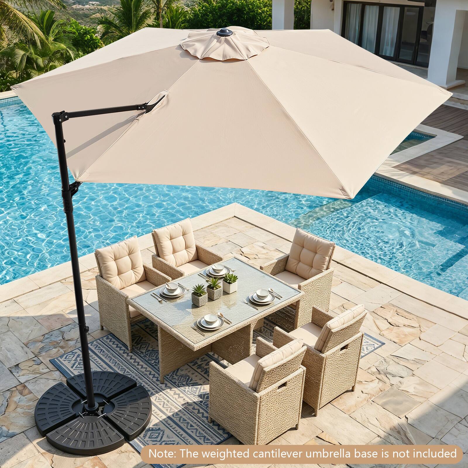 Note: The weighted cantilever umbrella base is not included
