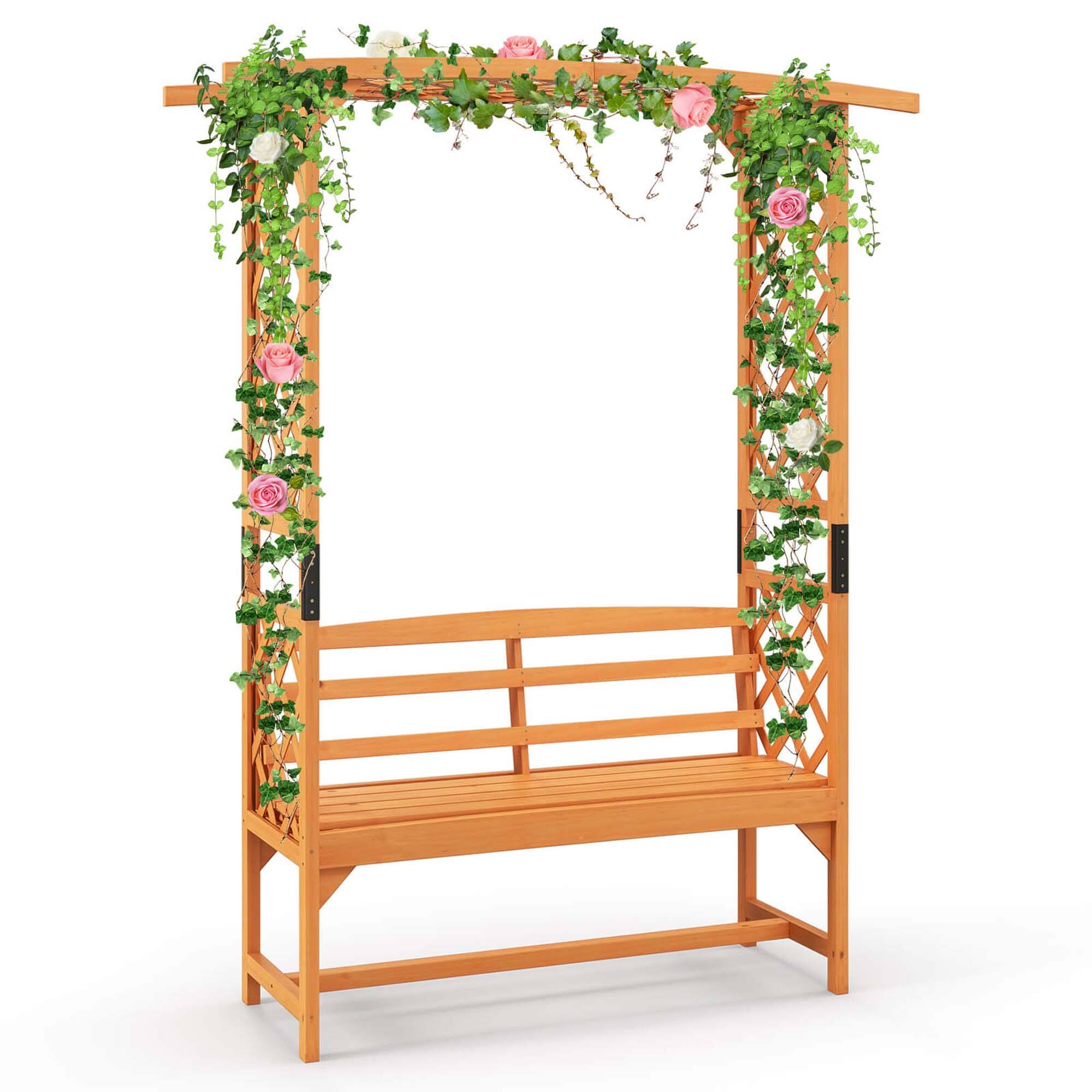 Alt View 1. Costway - 6.5 FT Tall Patio Garden Arbor with Pergola 2-Seat Bench Trellis for Climbing Plant - Yellow.