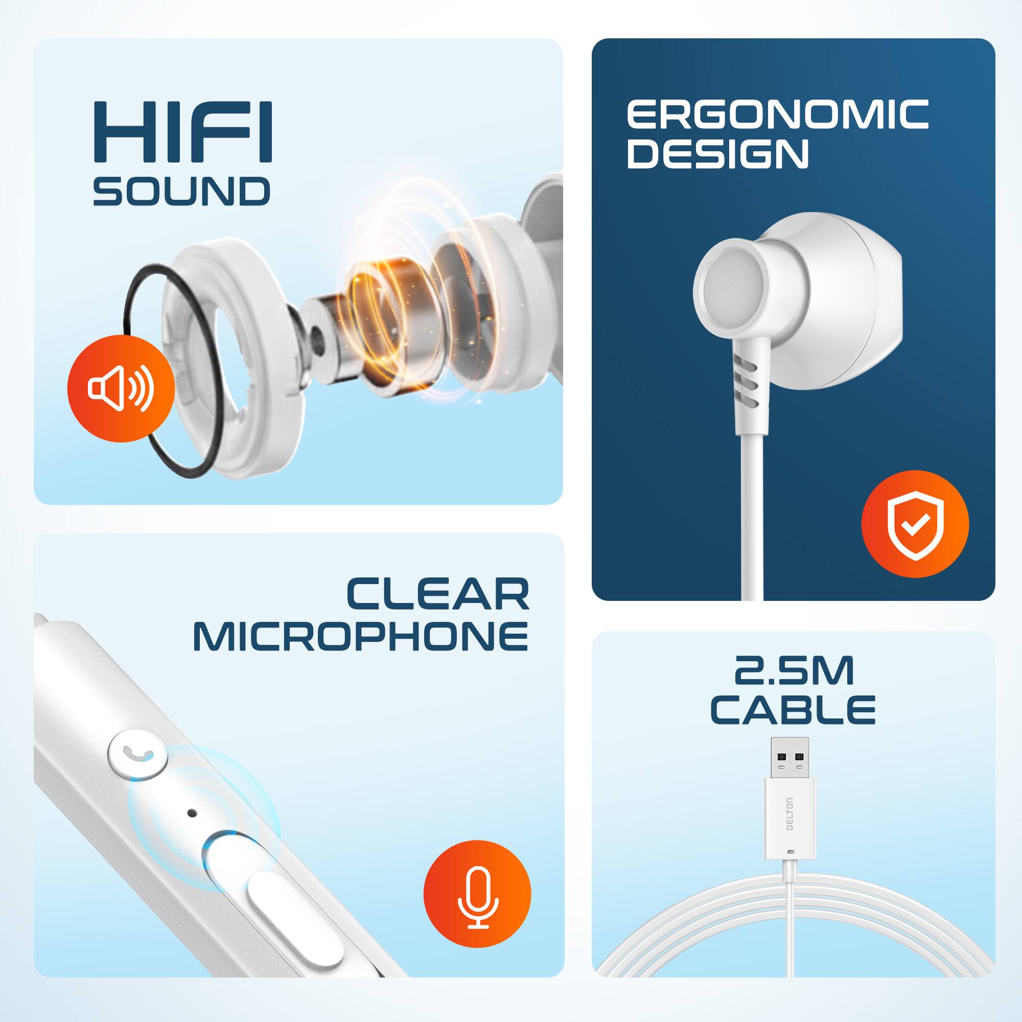 HIFI SOUND  
ERGONOMIC DESIGN  
CLEAR MICROPHONE  
2.5M CABLE