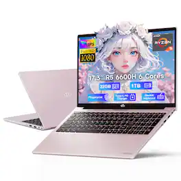 NIMO - 17.3" IPS FHD-Gaming-Laptop, AMD Ryzen 5 6600H 32GB DDR5 RAM 1TB SSD (Beat i7-1165G7 Up to 4.5GHz) Radeon 660M - Rose Gold
