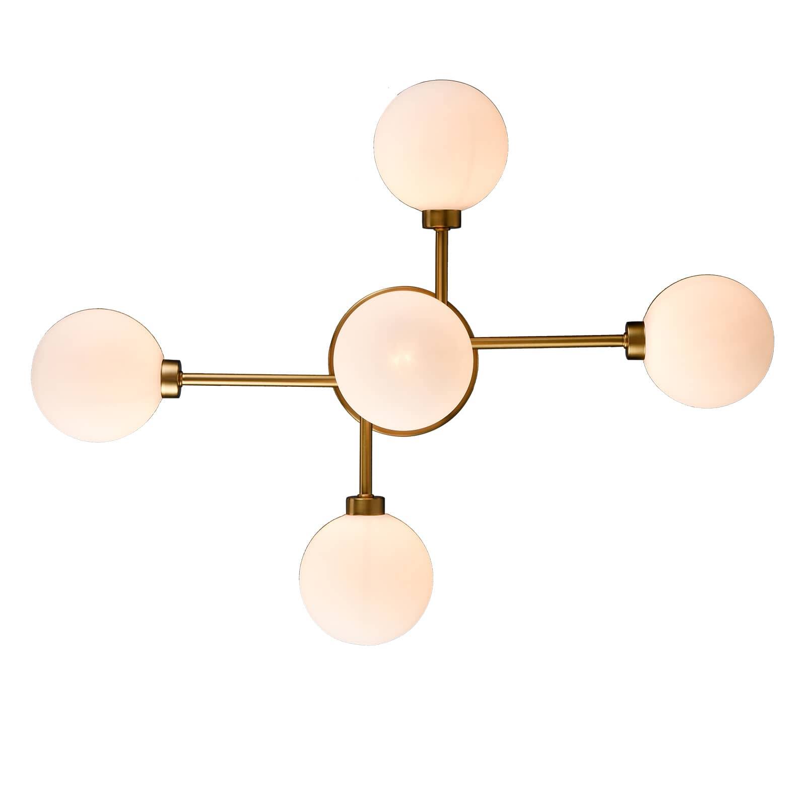 Alt View 2. MOOSE - Anacapri 5-Light Sputnik Semi-Flush Mount Ceiling Light with Opal Glass Globes - Gold.