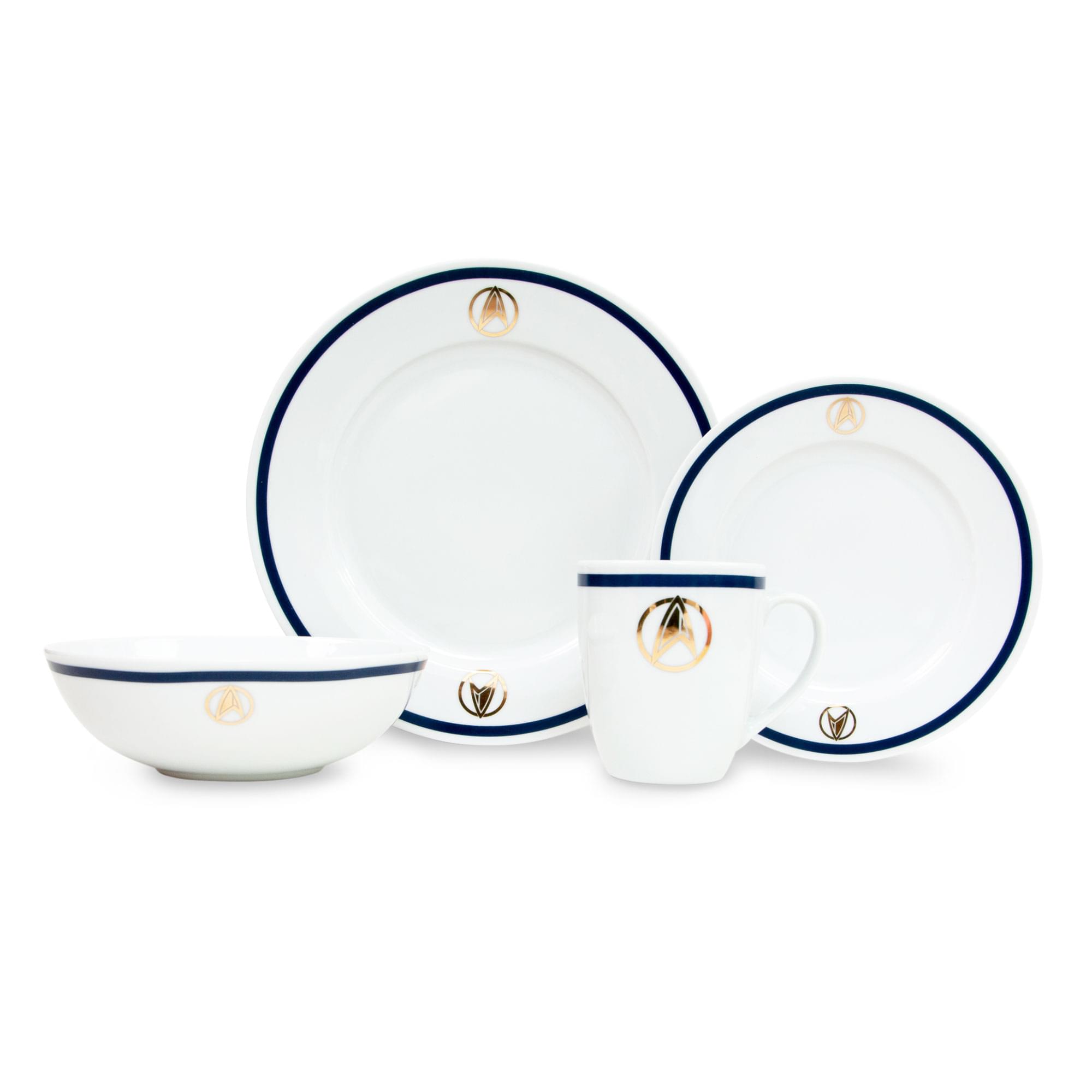 Front. Ukonic - Star Trek: Picard 25th Century 16-Piece Ceramic Dinnerware Set Replica - White.