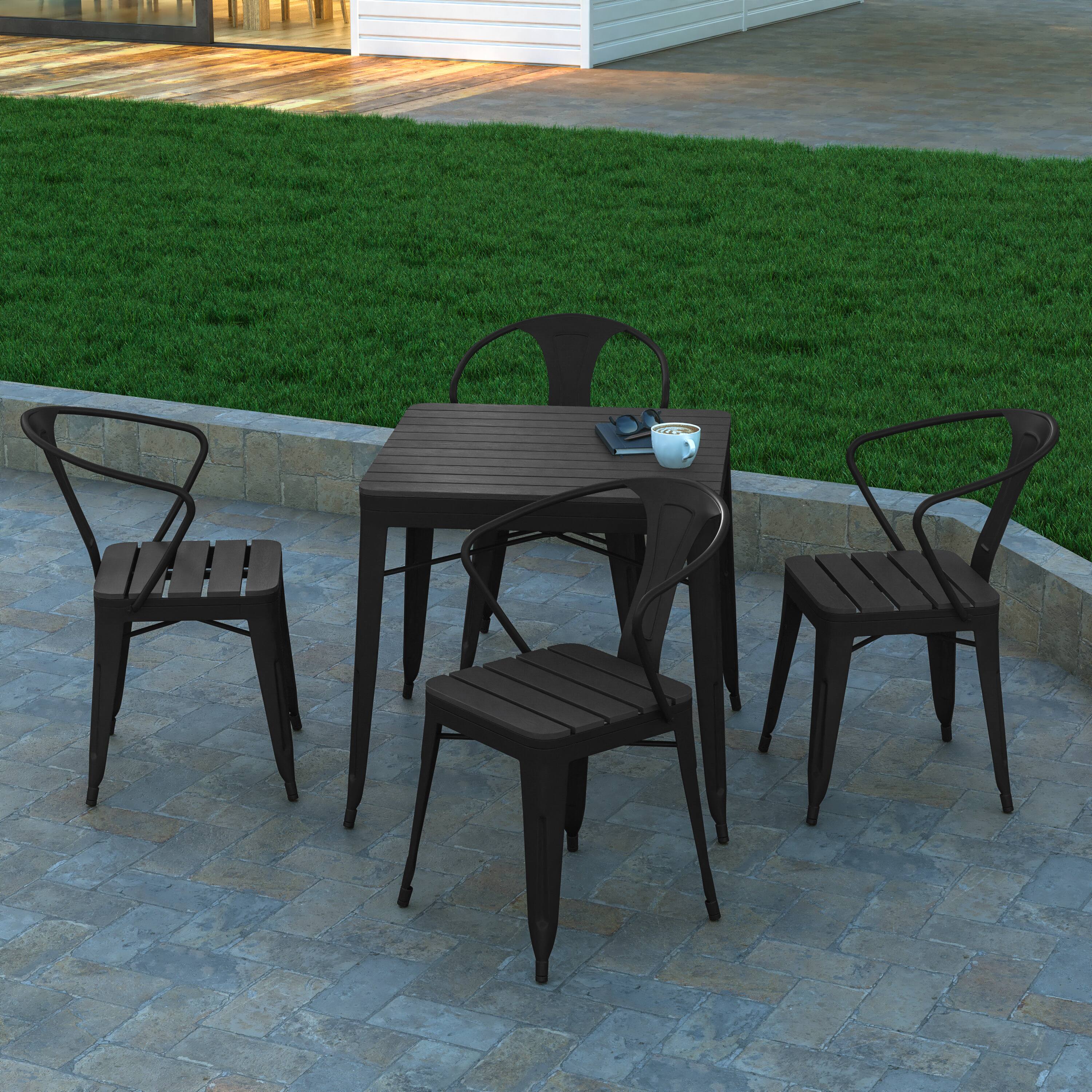 Alt View 3. Emma + Oliver - Hallam Modern Weather and Rust Resistant Black Steel and Polyresin Patio Set with Table & Chairs Indoor and Outdoor Use - Black.