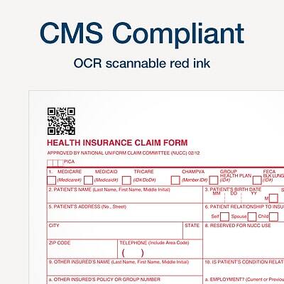 CMS Compliant OCR scannable red ink HEALTH INSURANCE CLAIM FORM APPROVED BY NATIONAL UNIFORM CLAIM COMMITTEE (NUCC) 02/12 PICA

1. MEDICARE MEDICAID TRICARE (Medicare#) (Medicaid#) (ID/DoD#) CHAMPVA GROUP FECA HEALTH PLAN (Member ID) (D#) (ID#)

2. PATIENT'S NAME (Last Name, First Name, Middle Initial)

3. PATIENT'S BIRTH DATE MM DD YY

4. PATIENT'S ADDRESS (No. Street) CITY STATE ZIP CODE

5. PATIENT'S RELATIONSHIP TO INSURED Set Spouse Child

6. RESERVED FOR NUCC USE

7. TELEPHONE (Include Area Code)

8. OTHER INSURED'S NAME (Last Name, First Name, Middle Initial)

9. OTHER INSURED'S POLICY OR GROUP NUMBER

10. IS PATIENT'S CONDITION RELATED TO EMPLOYMENT? (Current or Previous)