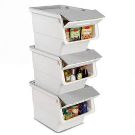 Costway - 3 PCS Storage Bins on Wheels with Stay-Open Lid for Kitchen Bedroom Laundry Closet - White + Gray