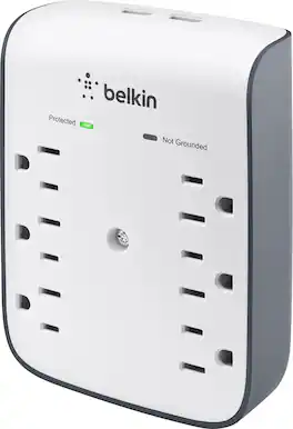 Belkin - SurgePlus 6-Outlet USB Wall-Mount Surge Protector - White