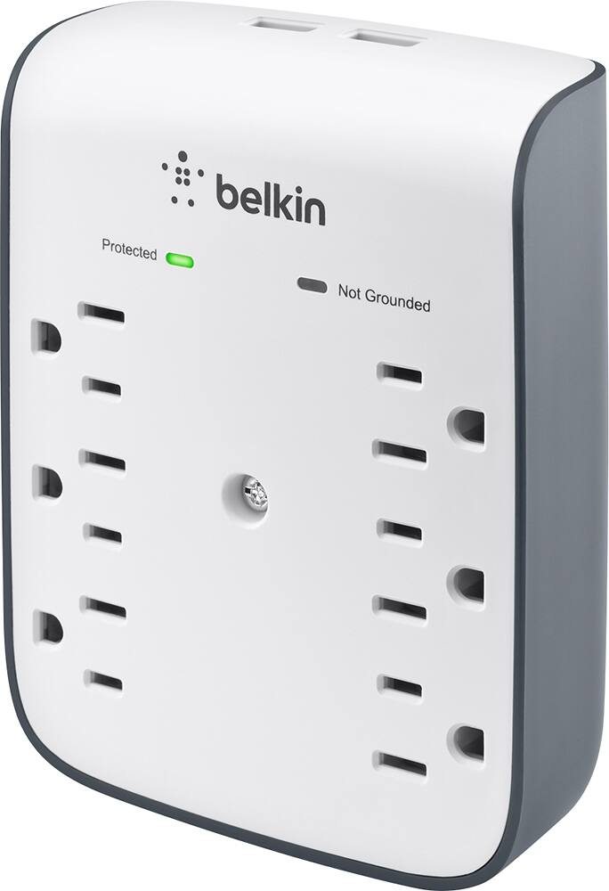 Front. Belkin - SurgePlus 6-Outlet USB Wall-Mount Surge Protector - White.