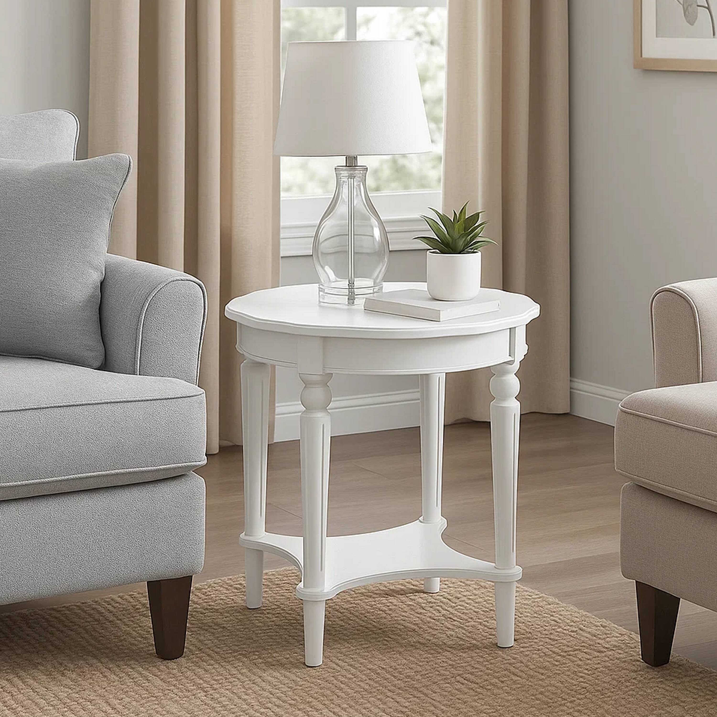 Alt View 7. Manhattan Lane - Fordon Wooden End Table, Scalloped Round Top - Antiqued Green.